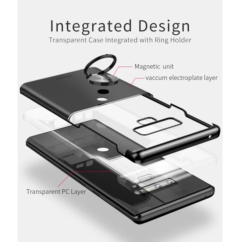 Xundd магнитный автомобильный держатель чехол для samsung galaxy Note 9 Note 8 жесткая задняя панель из поликарбоната оболочка для galaxy Note 9 чехол с кольцевой пряжкой