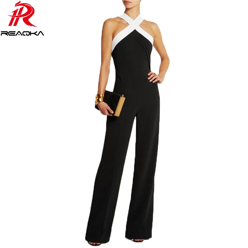 Self portrait New Jumpsuit women overall Black white stitching women's Halter sexy Hollow jumpsuit waist pants coveralls Rompers шорты