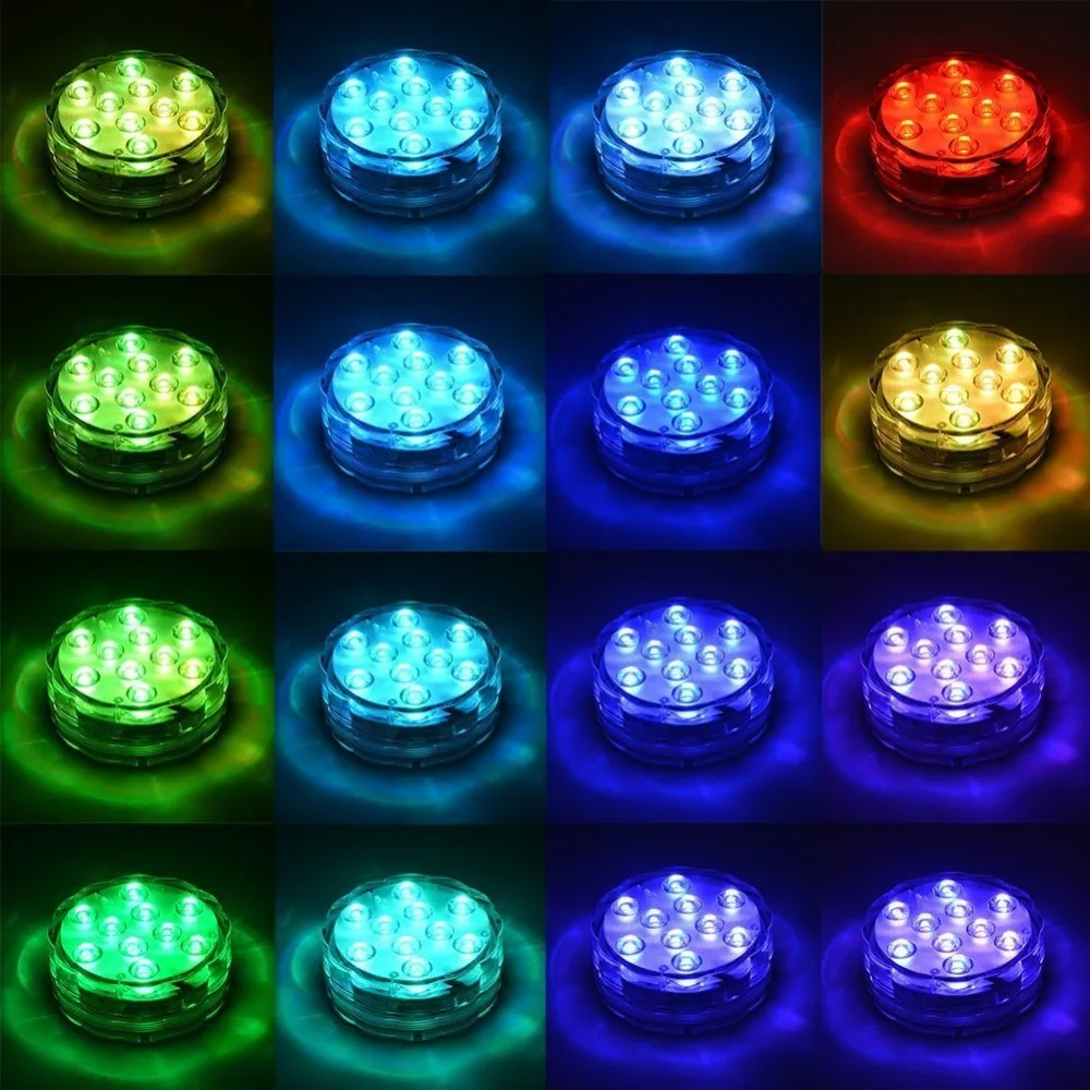 

10 leds RGB LED Submersible Underwater Lights with Iron IP68 Waterproof Vase Lamp Battery Operation Swimming Pool Night Lights