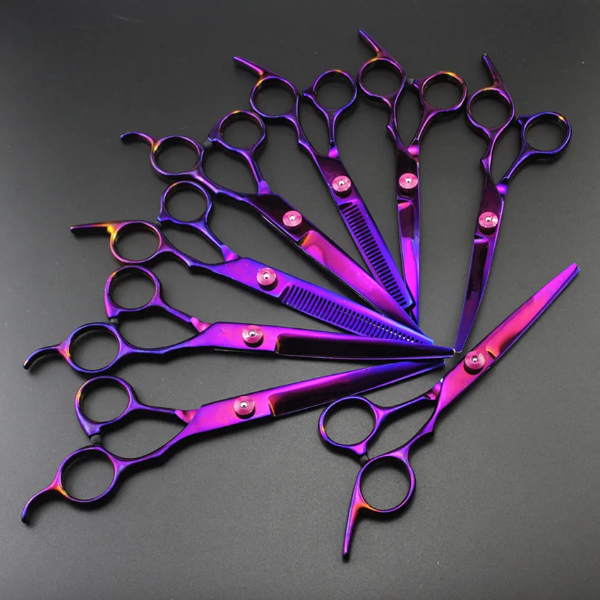 

pruple 6 & 7 inch Pet grooming hair scissors Thinning Curved Barber dog grooming Cutting scissor shears Hairdressing Scissors