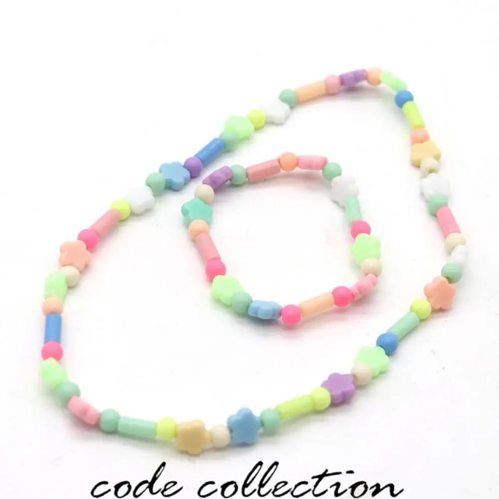 2pcs/set Elastic Bead String Necklace Set For Women Girl Kids Resin Flower Bracelet Sweet Cute Jewerly Accessories Gift | Украшения и