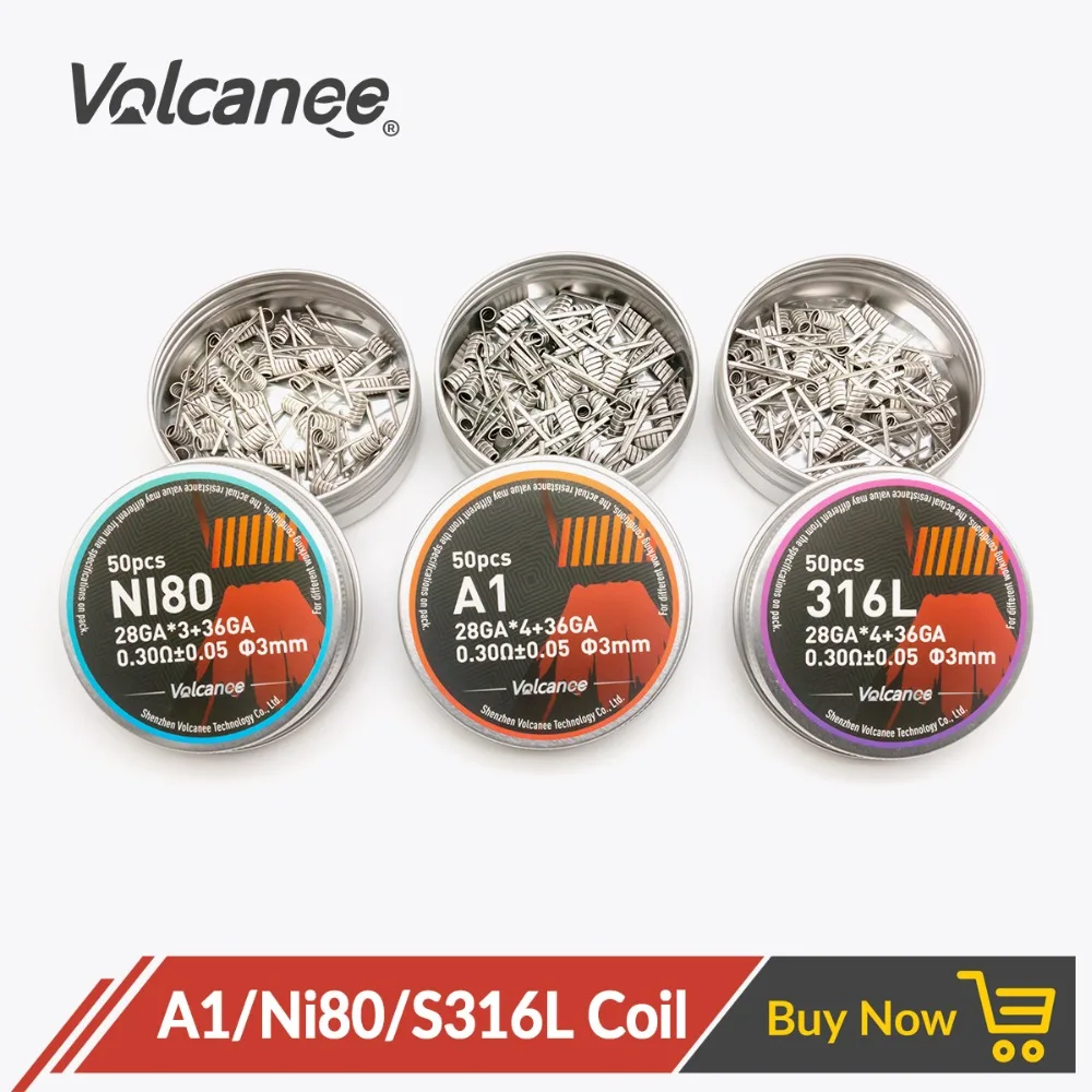50 шт. катушки Volcanee A1 NI80 SS316L Alien Fused Clapton готовая катушка нихромовая для электронной