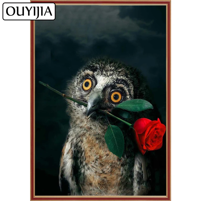 OUYIJIA 5D DIY искусство сова Роза животное алмазная живопись Птица масляная вышивка
