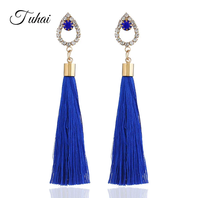 Богемная Длинная кисточка из горного хрусталя серьги капля мода Brinco Bijoux