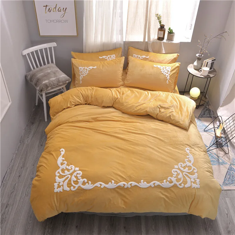 Fleece fabric Duvet Cover Set Embroidery Bedding Bedsheet Pillowcase Bed Quilt Bedlinen Bedclothes | Дом и сад