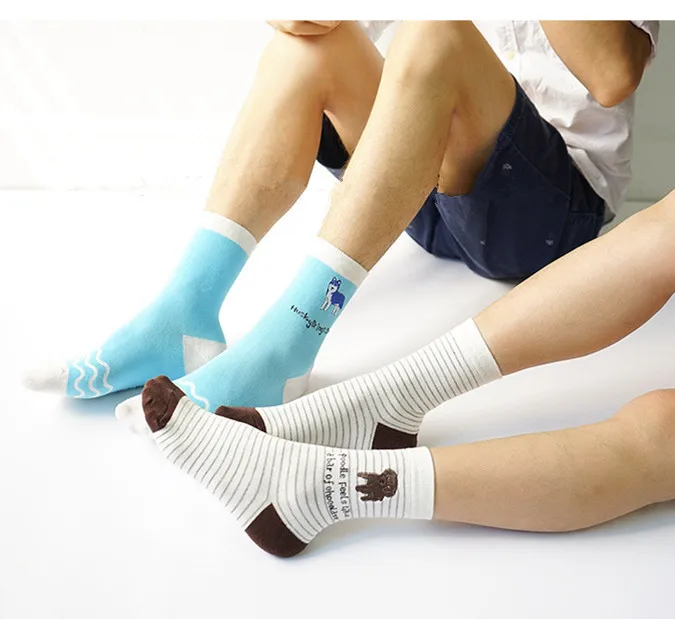 Женские носки мужские 15 и Харадзюку с вышивкой животных собак дамские хлопковые