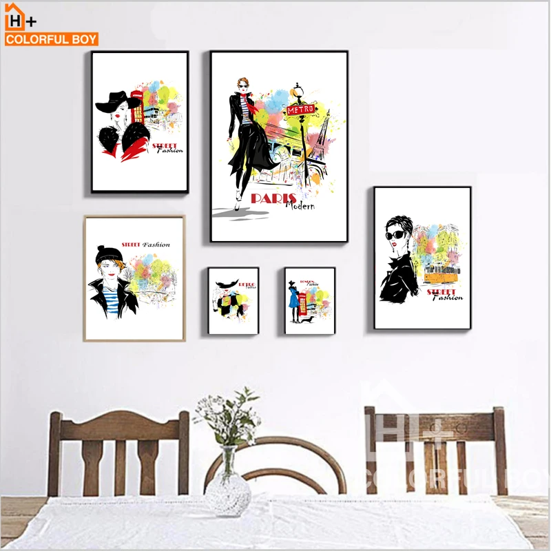 COLORFULBOY Современные настенные художественные постеры печати на холсте Мода