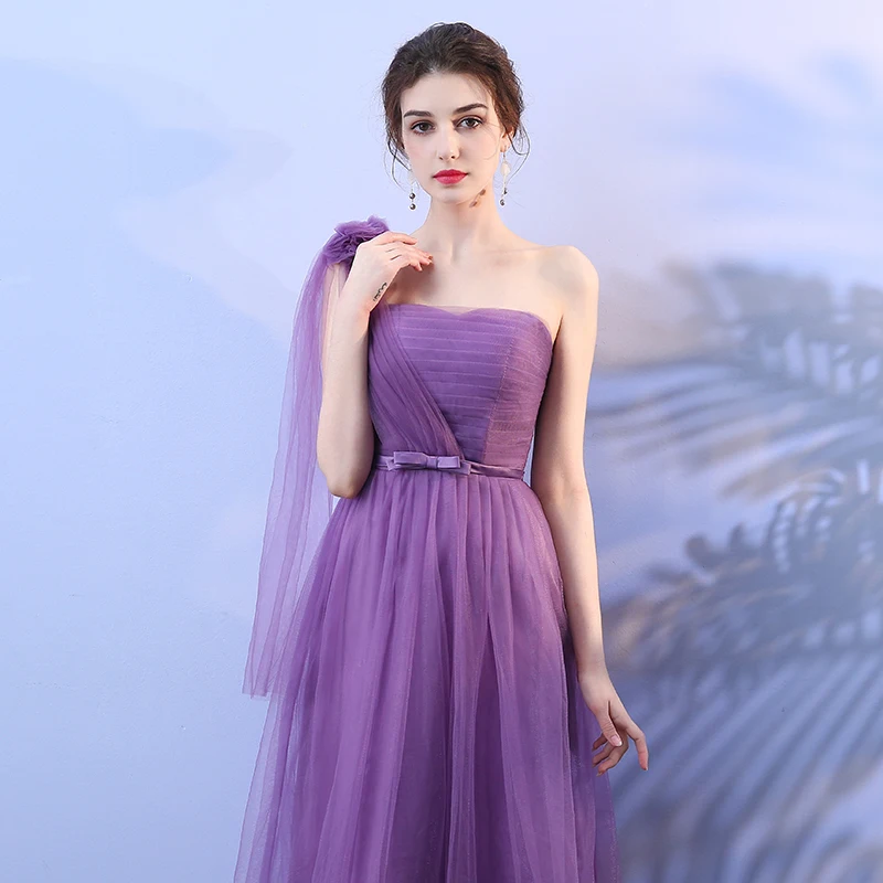 Платье подружки невесты Таро фиолетового цвета длинное Сетчатое платье на одно