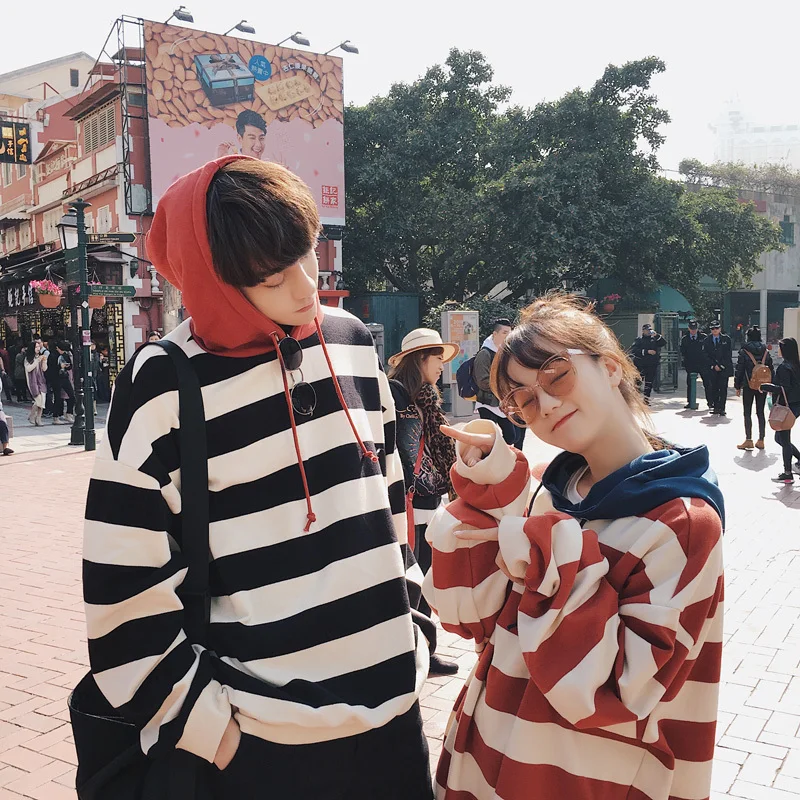 2018 весна и осень Для мужчин новая пара Кампус Ветер толстовки в полоску