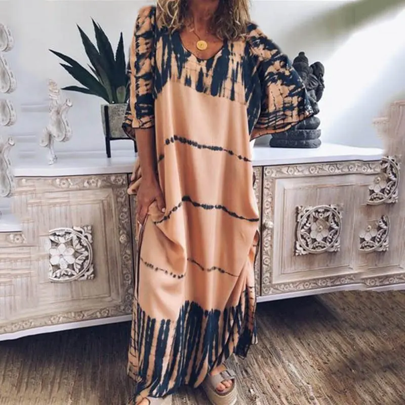 Повседневное Макси платье большого размера для женщин 2019 Boho с принтом модные