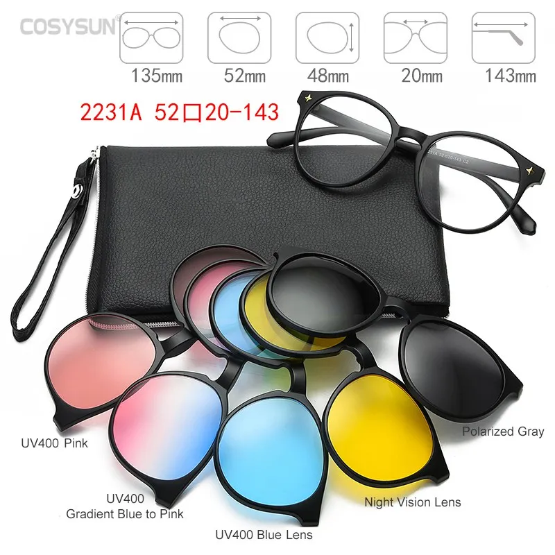 2231 5 lens 1 frame Солнцезащитные очки с различными линзами, мужские магнитные солнцезащитные очки, женские очки с магнитным зажимом, оптические очки для близорукости, оправа с 5 линзами - Цвет линз: 2231 5 lens 1 frame