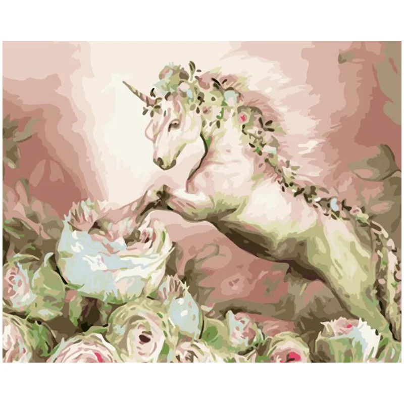 unicorn Flower picking Animal DIY Digital Painting By Numbers Modern Wall Art Canvas Christmas Gift Home Decor 40x50cm | Дом и сад