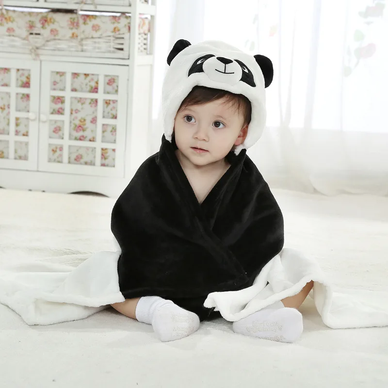 Panda Детское одеяло из кораллового флиса с капюшоном для маленьких мальчиков и девочек; мягкие милые накидки с изображением животных из мультфильма «hello kitty»; Прямая поставка - Цвет: Panda
