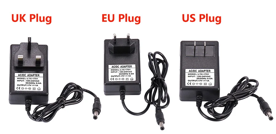 50 шт. AC DC 17V 1A адаптер питания Трансформатор 17V1A зарядное устройство UK US EU AU вилка с