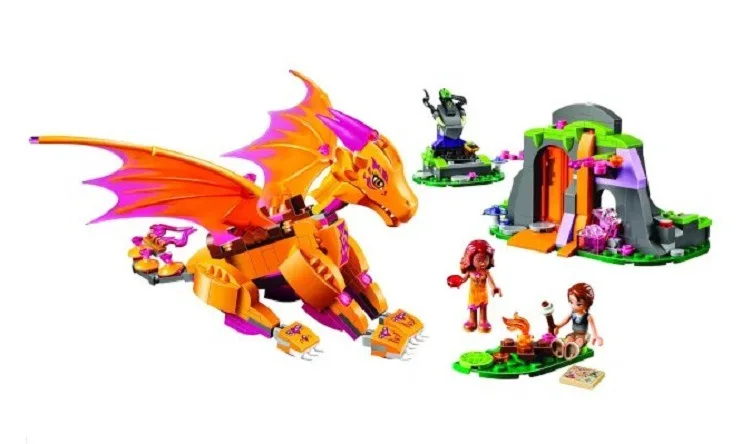 446 шт. эльфы Огненный Дракон Лавовая пещера совместима с Lego Fairy 41175 строительные