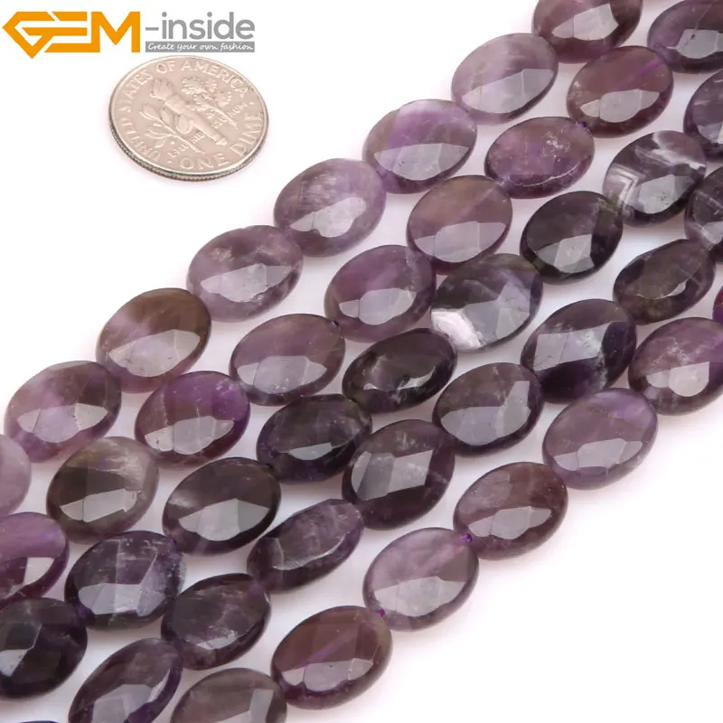 Gem-inside Selectable Size Natural Flat Oval Amethysts Faceted Beads For Jewelry Making Bracelet Necklace 15inch DIY Jewellery | Украшения