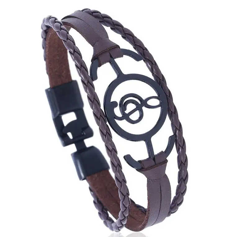 Fashion Casual Vintage Charm Bangle Wrap Braided Woven Leather Music Note Cuff Buckle Bracelet Wristbands Handmade Jewelry | Украшения и