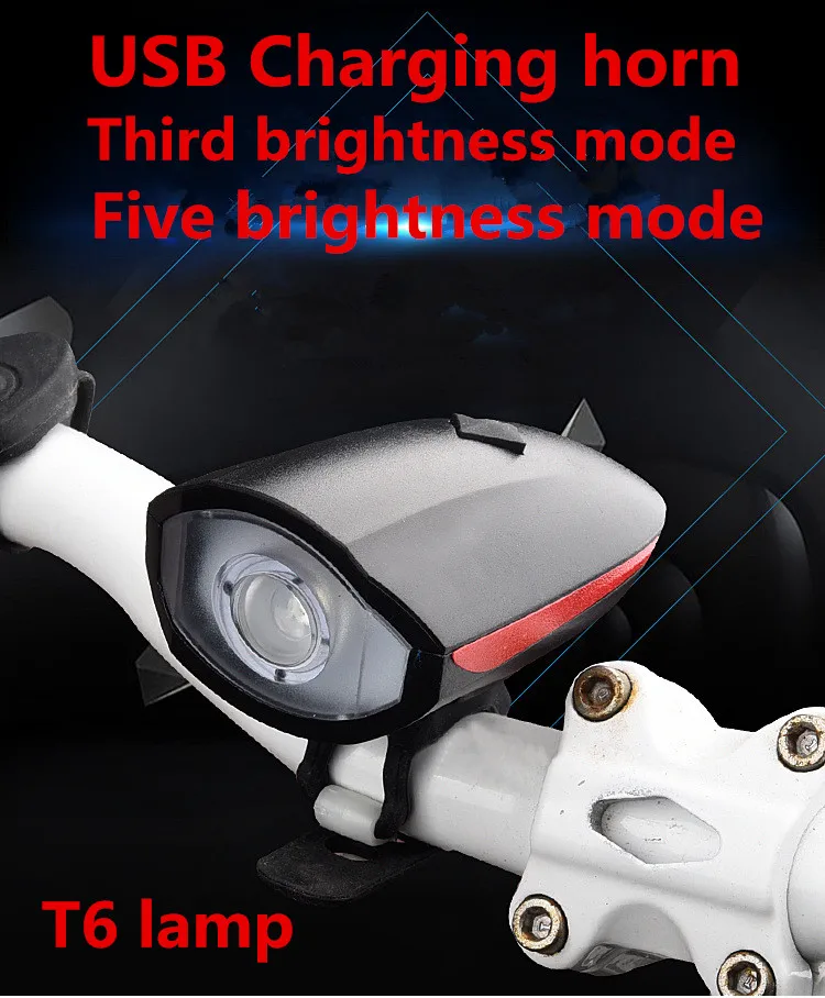 

Usb Rechargeable Bike Light Front Handlebar Cycling Led Battery Flashlight With Bell Luces Headlight Bicycle Accessories T6
