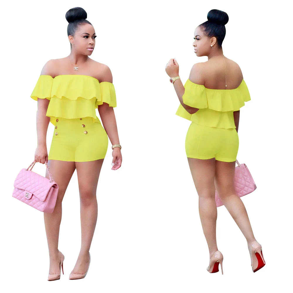 

S to 3XL Lovely Candy Solid Color 2 Pieces Suits Ruffed Strapless Women Set Cute Summer Suits