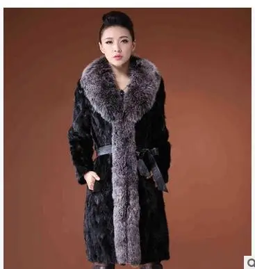 

S/9Xl Women Long Section Faux Mink Fur Coat Female Winter Fake Rabbit Fur Collar Casual Warm Overcoats Fake Fur Jackets J1401