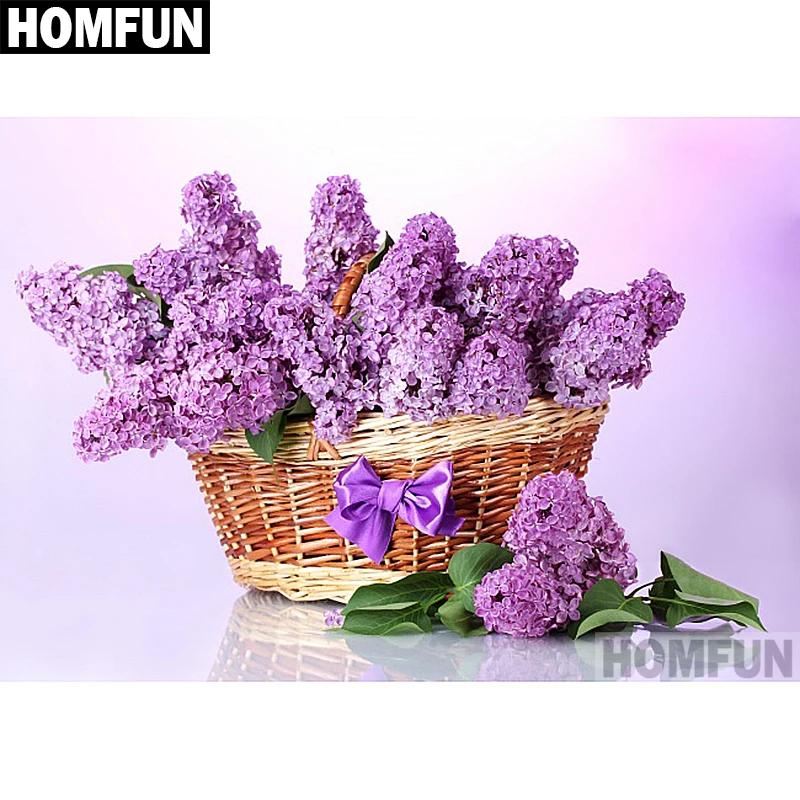 

Алмазная 5D Вышивка HOMFUN A06556, полноразмерная/круглая картина «сделай сам» с изображением фиолетовых цветов, вышивка крестиком, домашний деко...