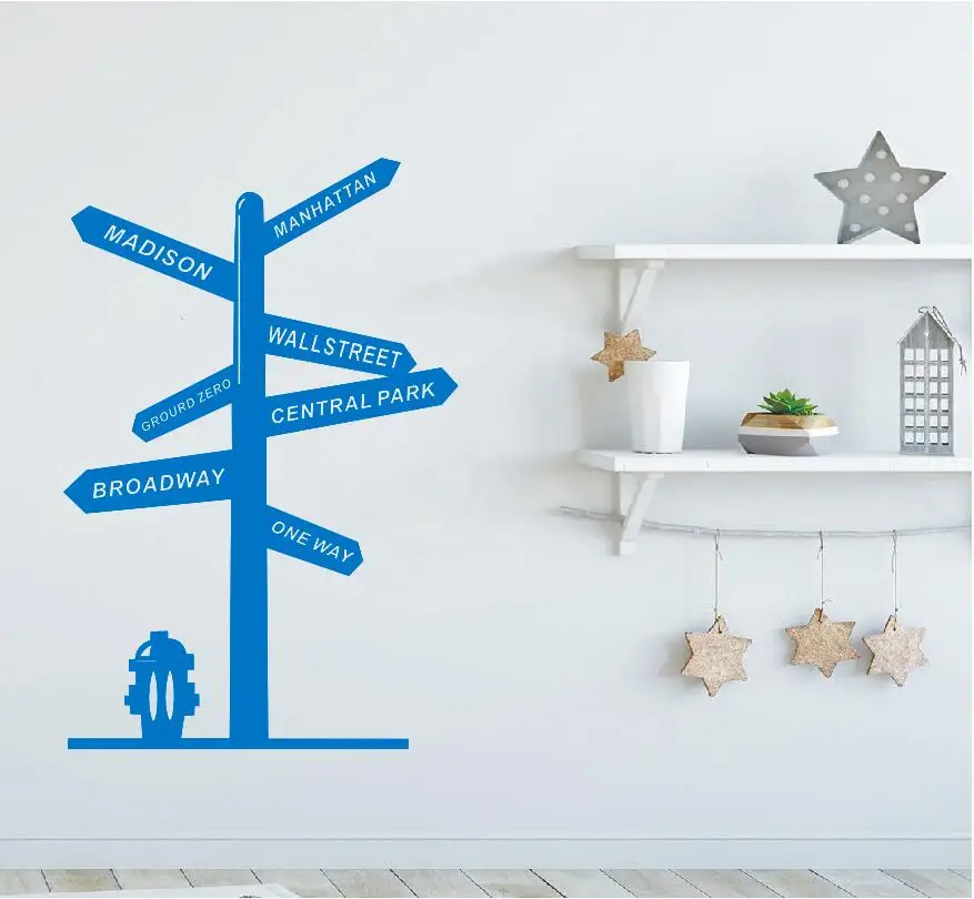 Наклейка на стену винил Стикеры указатель US Нью Йорк Бродвейский Уолл стрит