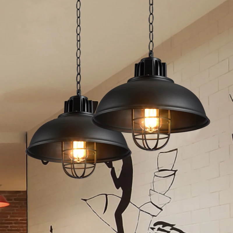 

Vintage Chandeliers Black American Retro Industrial Style Bar Cafe Loft Hang Light Single Head Iron Chain Fixture Luminaire