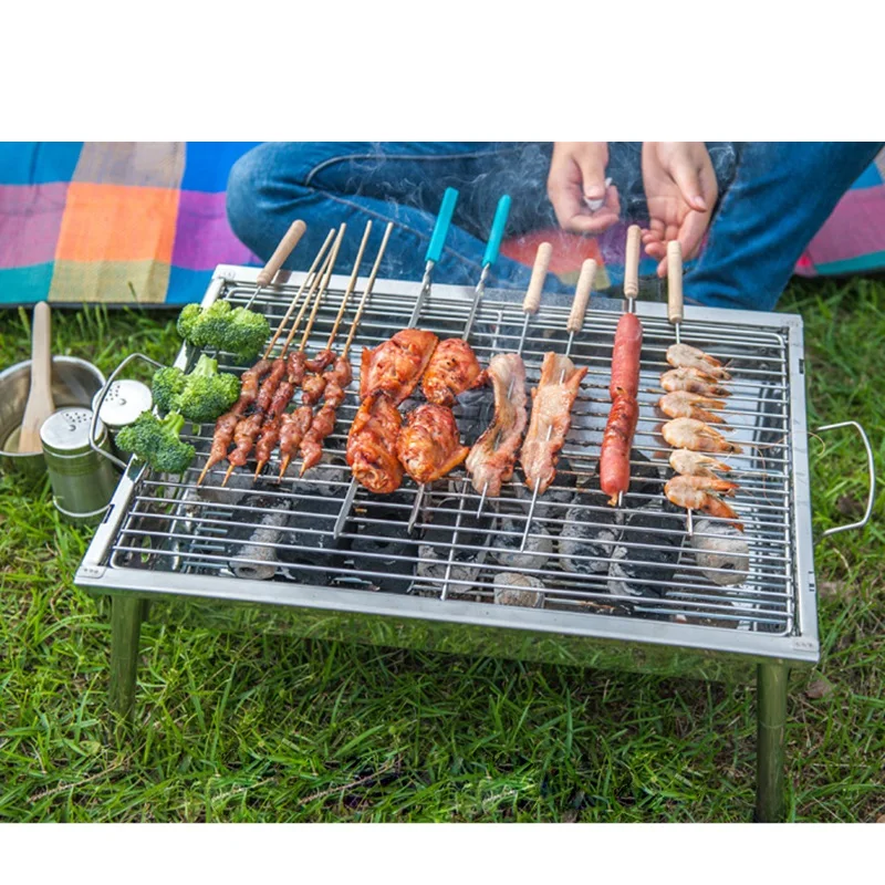 Портативный мини гриль для барбекю стойка из нержавеющей стали складной
