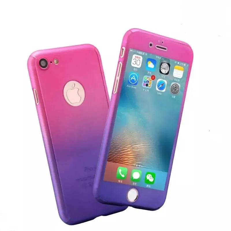 FTAIDKJ Gradient Colourful Hard Plastic Case For iPhone XS Max XR X 6 6S 7 8 Plus 5 5S SE 360 Degrees Full Protection Cover Capa |