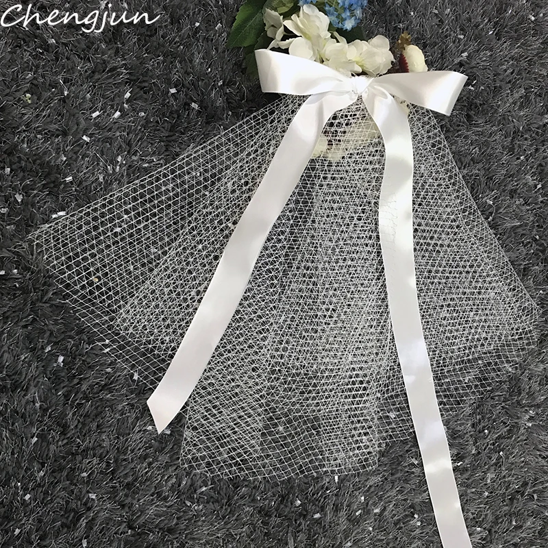 Chengjun Unique Wedding Hair Accessories Bowknot Ribbon Short Bridal Veils |