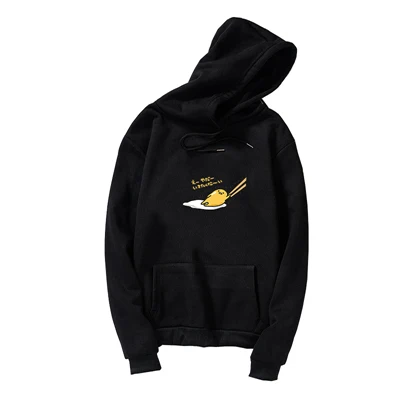 Gudetama толстовка с принтом Kawaii мультяшная Толстовка Женская Весенняя новая флисовая Повседневная Harajuku свободная негабаритная Уличная пуловер Топы - Цвет: Черный