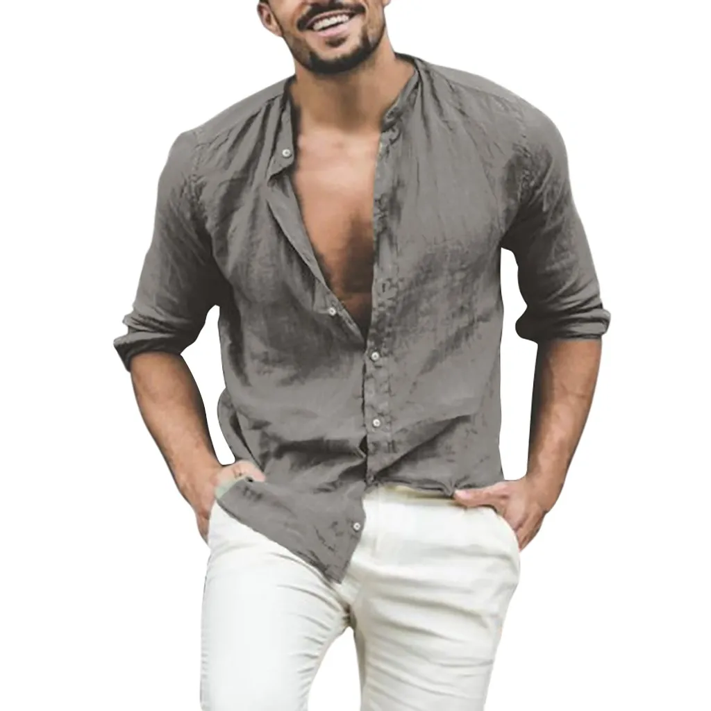 Новинка 2019 мужская стильная модная рубашка из чистого хлопка и льна Модный Топ с