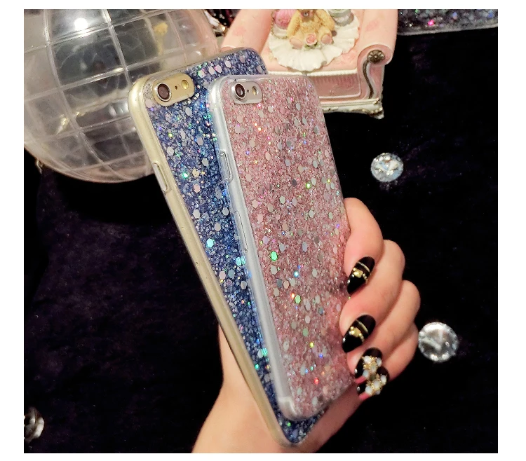 Kisstop Glitter Bling Full edge Protection Sequin Case For iPhone 8 7 X XS Cute Shining Phone Back Cover 6 6s Plus |