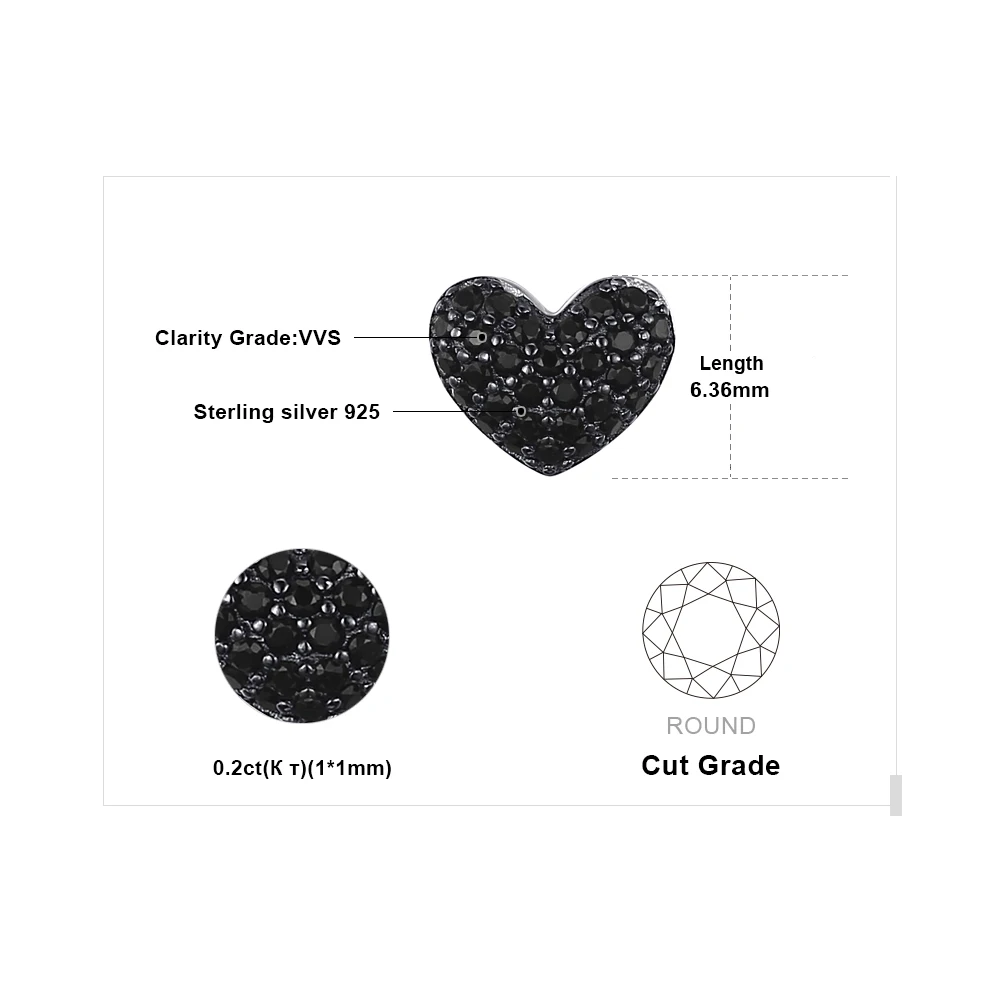 Jewelrypalace модные 0.29ct естественным черной шпинели сердце любовь Серьги для Для женщин Твердые стерлингового серебра 925 Серьги-гвоздики ювелирные изделия