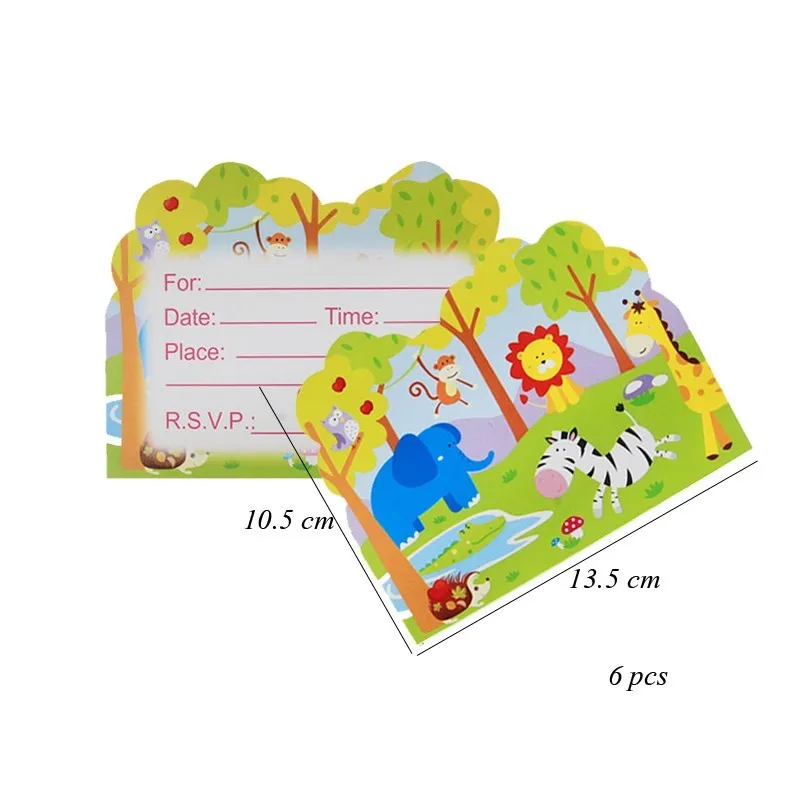 6pcs card 1 Набор джунгли вечерние посуда в виде животных зеленый номер воздушные Шары кекс топперы с днем рождения баннер детский душ для вечеринки в стиле сафари поставки - Цвет: 6pcs card