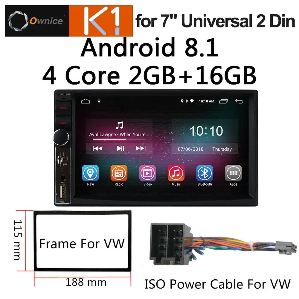 K1 8.1 ISO Cable VW " ультра тонкий интеллектуальный автомобильный планшет ПК Мультимедиа Android 8,1 Универсальный 2 Din Автомобильный Радио Стерео gps для Nissan Toyota VW peugeot - Цвет: K1 8.1 ISO Cable VW