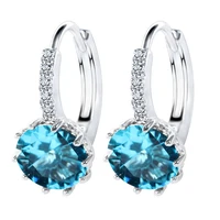 brand new design fashion charm round austrian crystal hoop earrings 925 sterling silver shiny rhinestone jewelry for women