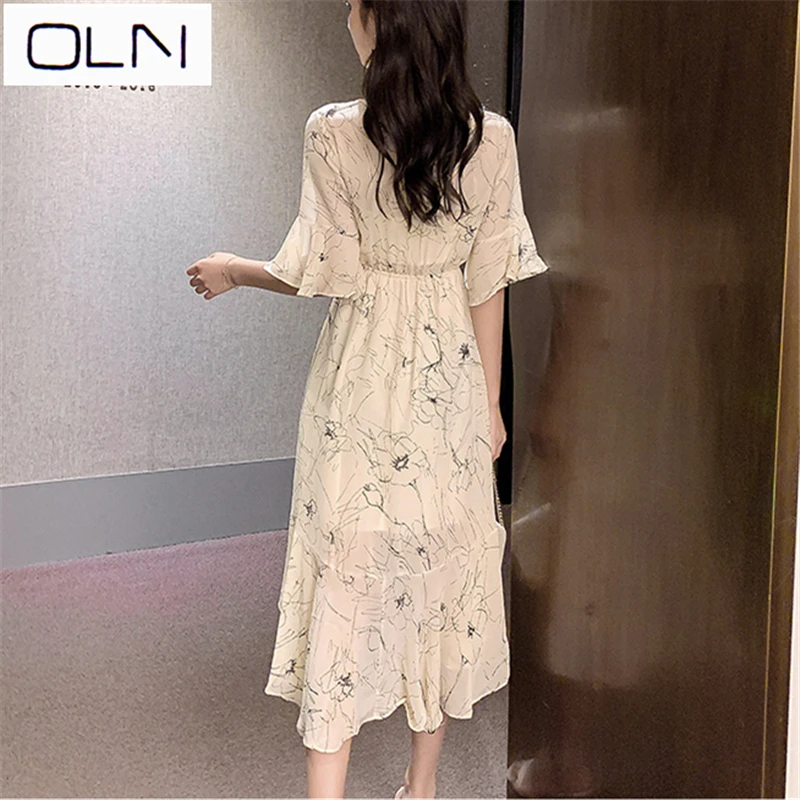 Платье oln корейское vestidos летнее Новое поступление оптовая продажа цвет v-образный