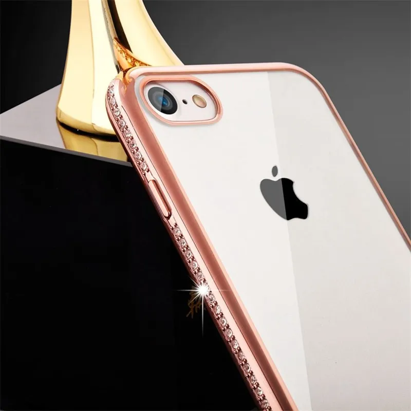 New ultra-thin transparent rhinestone phone case soft TPU zircon for iPhone 7 / 8Plus all-inclusive |