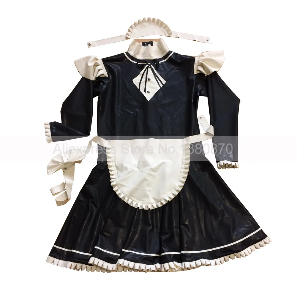 Пикантные латексная униформа для девочек цельное платье в пол комплект