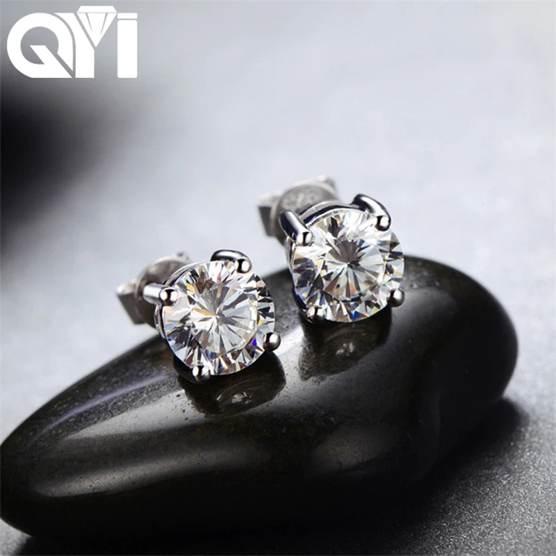 

QYI 925 Sterling Silver Multiple Size New Classic Round Cut SONA Earring Stud Earrings Wedding Jewelry Women