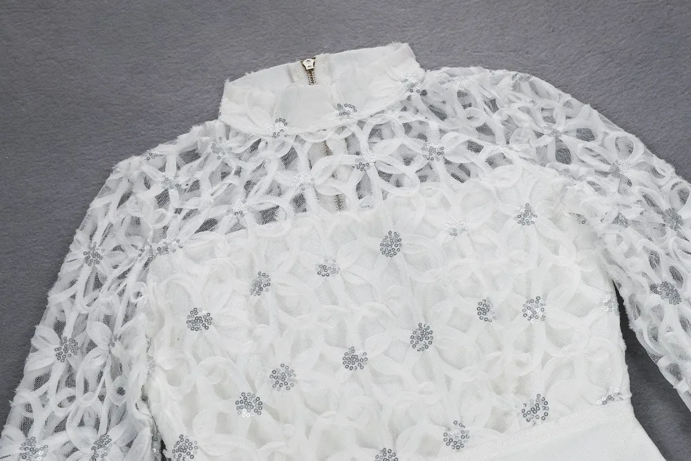 2018 Новое поступление белый блестками сетки водолазка Для женщин высокого