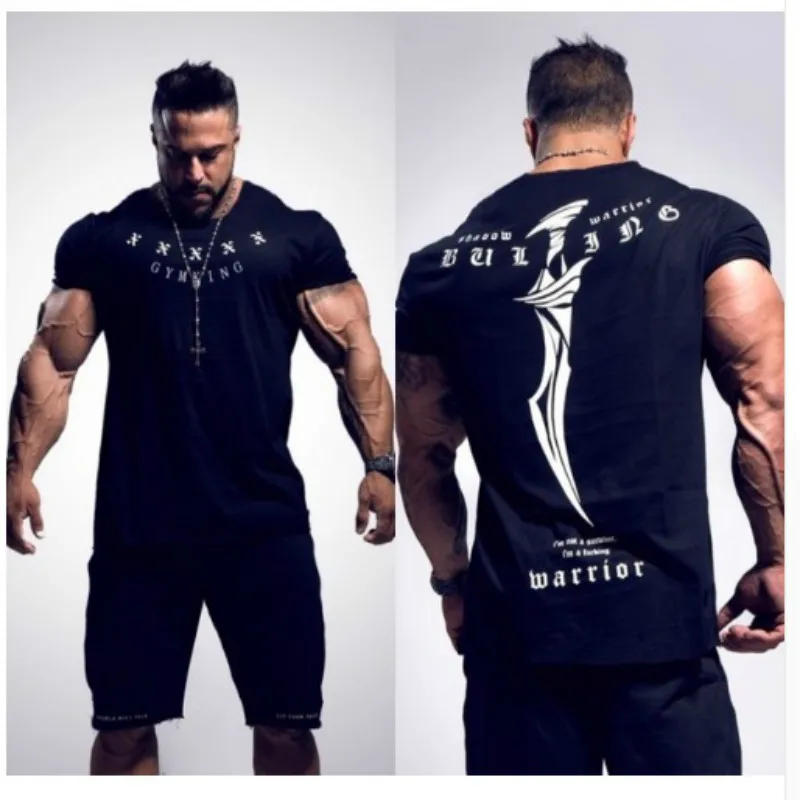 2019 мужская плотно моды шаблон с коротким рукавом футболка для фитнеса спортивная