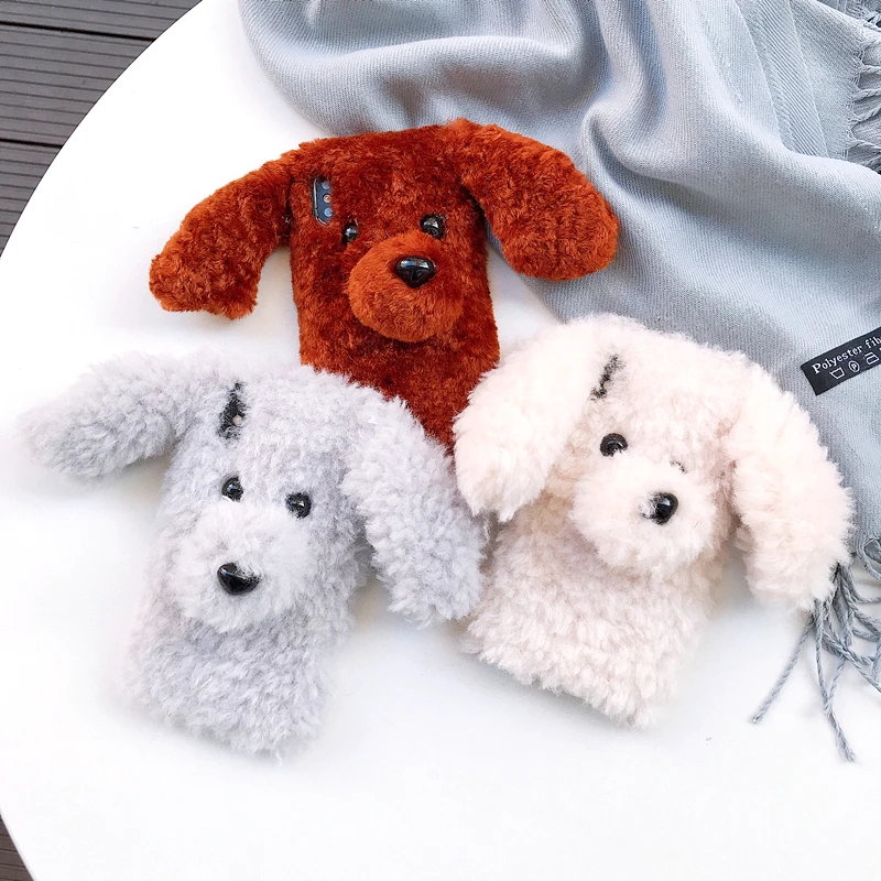 Hot sale Authentic Plush dog style soft tpu case for iphone 5 6 7 8 plus X Xs back cover candy color winter Christmas Warm hands |