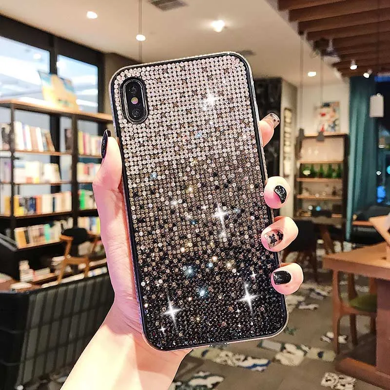 Gray Блестящий Кристальный чехол для телефона для iPhone XR 11 Pro XS MAX задняя крышка для iPhone 7 8 6 6S Plus X Coque Bling Gradient Fundas чехол s - Цвет: Gray