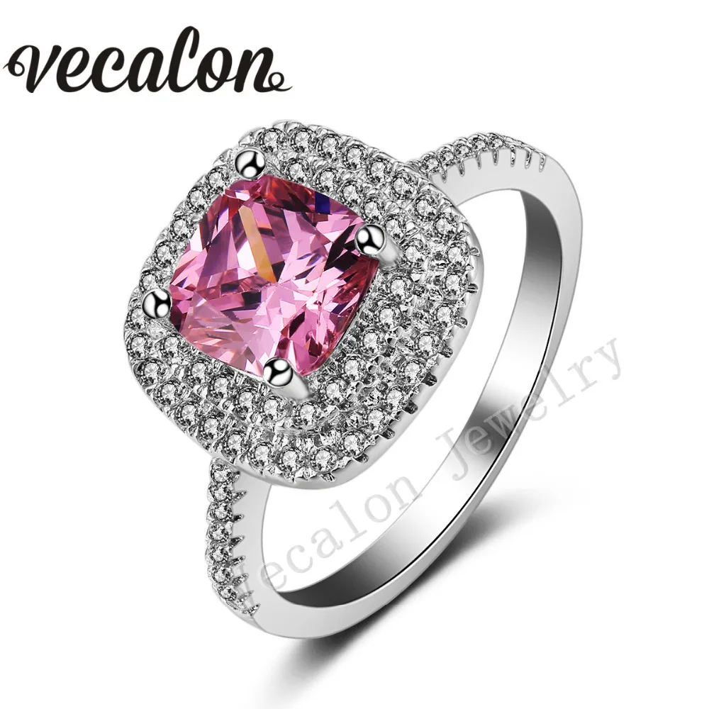 Женское Обручальное Кольцо Vecalon серебряное обручальное кольцо с розовым камнем