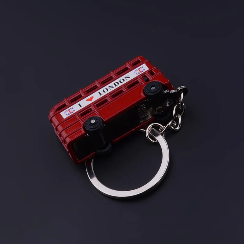 Модный металлический брелок для ключей с двумя подвесками в виде автобуса