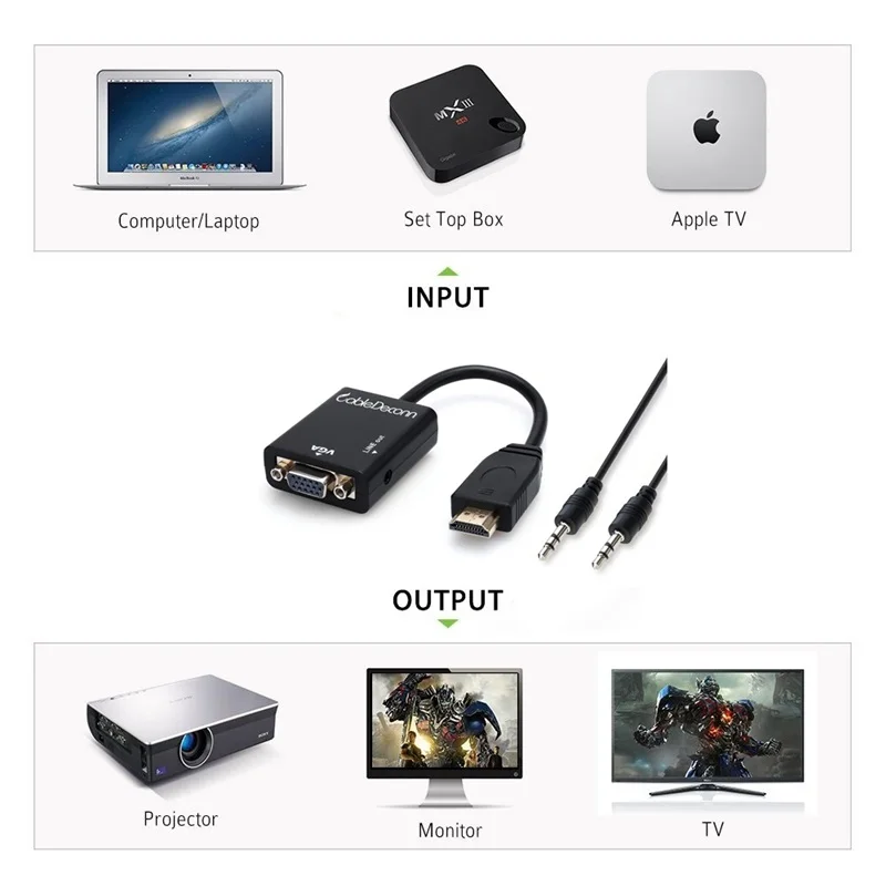 HDMI папа VGA Женский адаптер + Micro Mini к 3в1 кабель конвертер с аудио выходом черный deconn