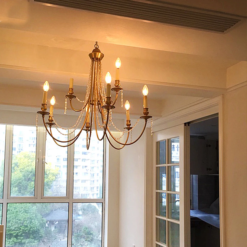 Modern Vintage Design Crystal E14 Ancient Gold Led Chandelier Lighting Fixtures for Home Loft Staircase Living Room Bedroom Lamp