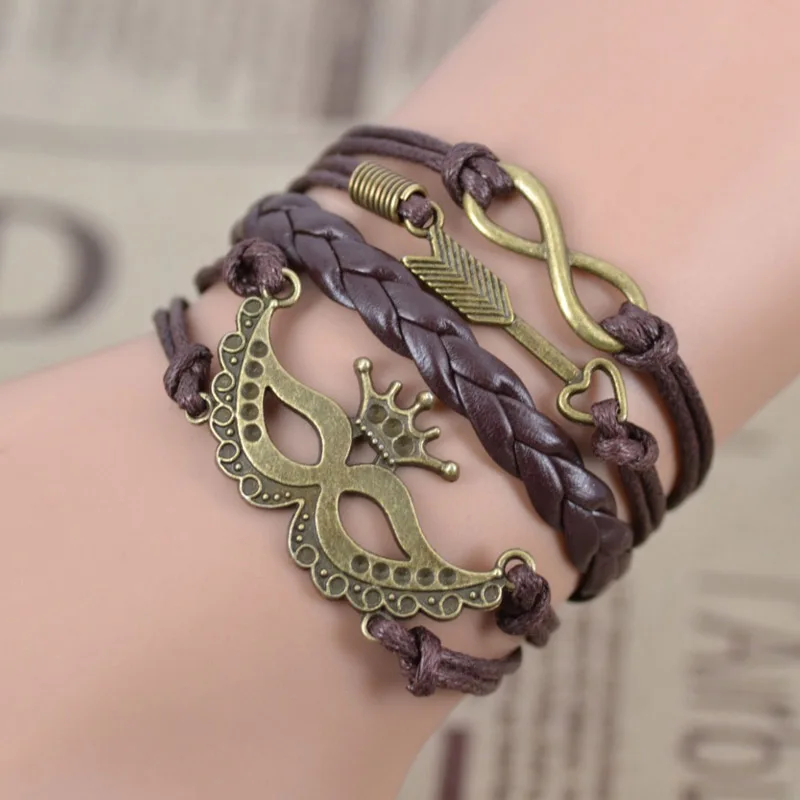 1 Набор Многослойный кожаный браслет мужские ювелирные изделия рок бронза любовь